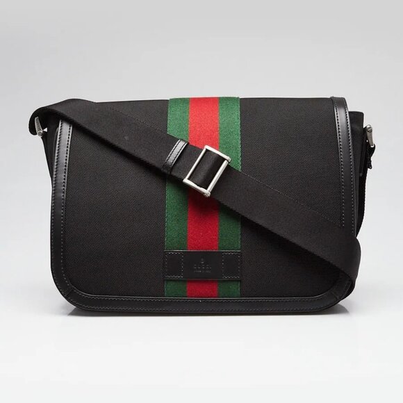 Gucci Black Canvas Techno Web Flap Messenger Bag - Picture 1 of 10